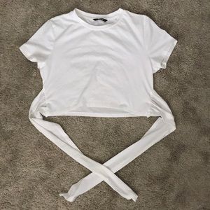 White cropped tie tee shirt